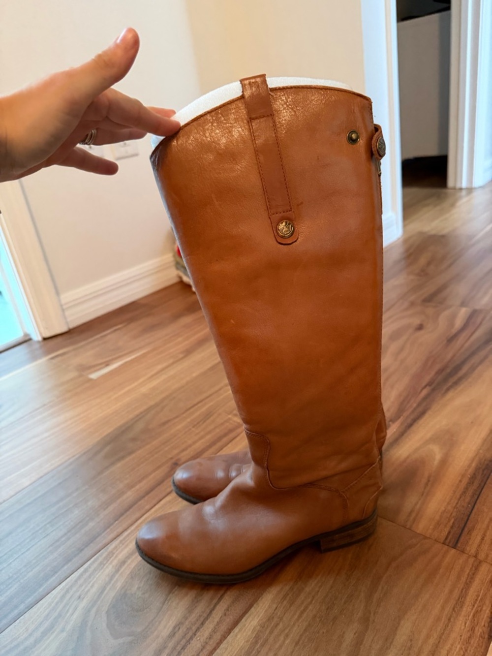 Sam Edelman Penny Tall Leather Riding Boots in Cognac Brown